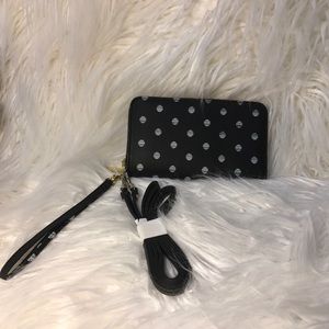Black with white polka dot wristlet.